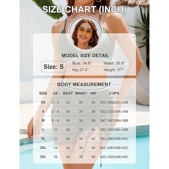 Womens High Waisted Bikini Set Mesh Swim Skirt Tummy Control Swimsuit Size XL - Picture 5 of 5